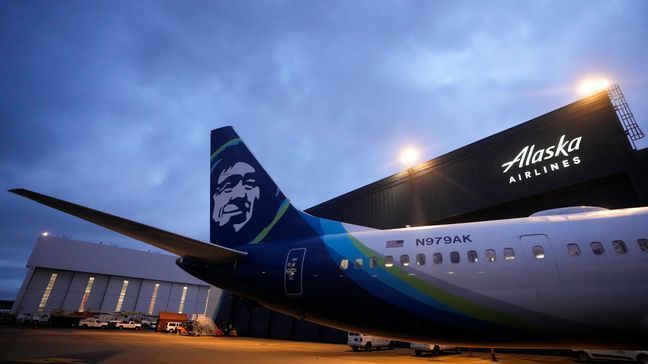 FILE - An Alaska Airlines Boeing 737 Max 9 awaits inspection at the airline's hangar at Seattle-Tacoma International Airport onJan. 10, 2024, in SeaTac, Washington (AP Photo/Lindsey Wasson, File)