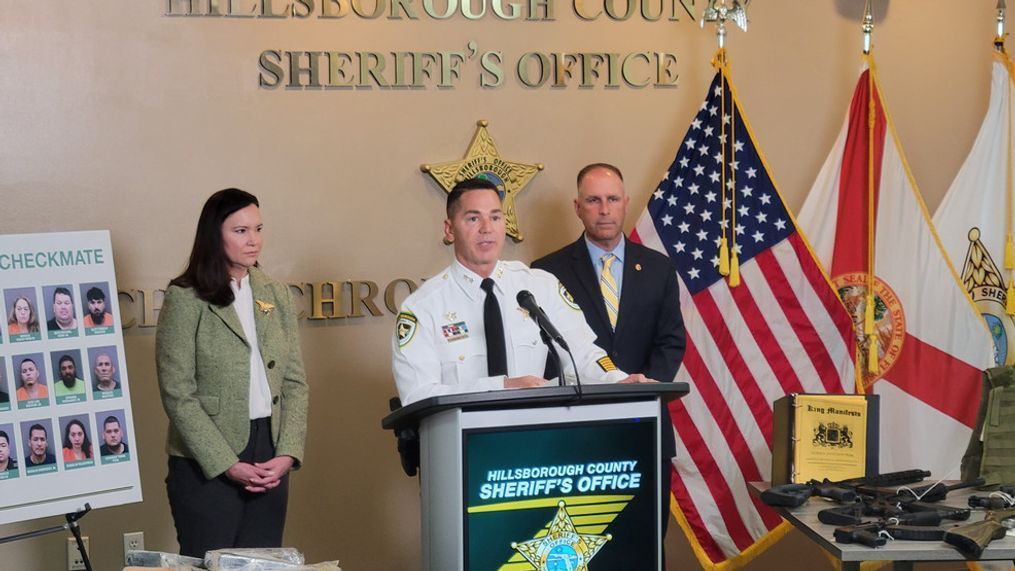 Sheriff Chad Chronister and State Attorney Ashley Judd announce the results of Operation Checkmate on February 27, 2023. (Hillsborough County Sheriff's Office)