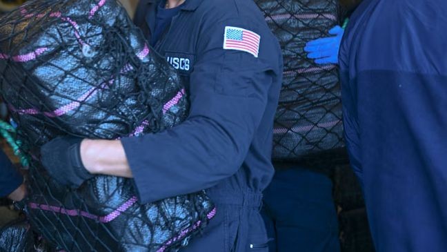 Over eight tons of cocaine— totaling 16,100 pounds was offloaded in Port Everglades on Monday, according to the U.S. Coast Guard. (USCG){p}{/p}