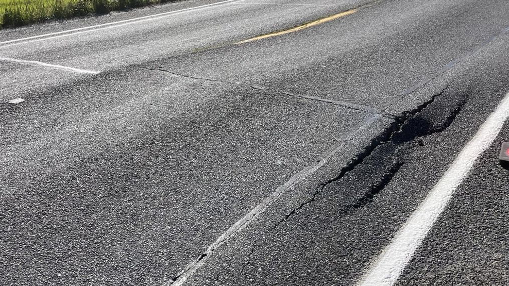 This "heat heave" resulted in traffic having to alternate along SR 11 in Skagit County, but has since been repaired. (Courtesy WSDOT)