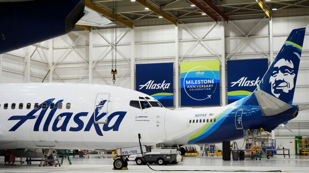 Alaska Airlines aircraft sit in the airline's hangar at Seattle-Tacoma International Airport Wednesday, Jan. 10, 2024, in SeaTac, Wash. (AP Photo/Lindsey Wasson)