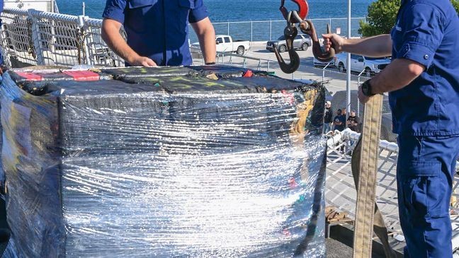 Over eight tons of cocaine— totaling 16,100 pounds was offloaded in Port Everglades on Monday, according to the U.S. Coast Guard. (USCG){p}{/p}