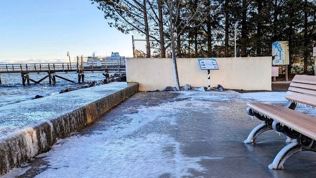 A photo of ice forming on the pavement in western Washington on Jan. 12, 2024. (Photo: Lisa Ketcham via #SoNorthwest Photography){&nbsp;}